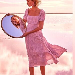 LAIT collection floral pink midi dress xs